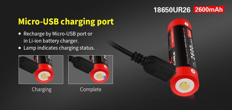 Batterie rechargeable prise micro USB pour lampe - Klarus-T.A DEFENSE