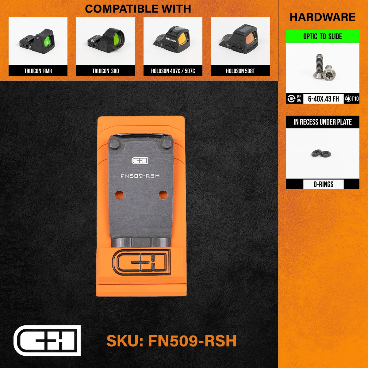 Plaquette adaptatrice FN 509® V4 MIL / LEO to Trijicon RMR / SRO / Holosun 407C / 507C / 508C / 508T - CH Precision-T.A DEFENSE