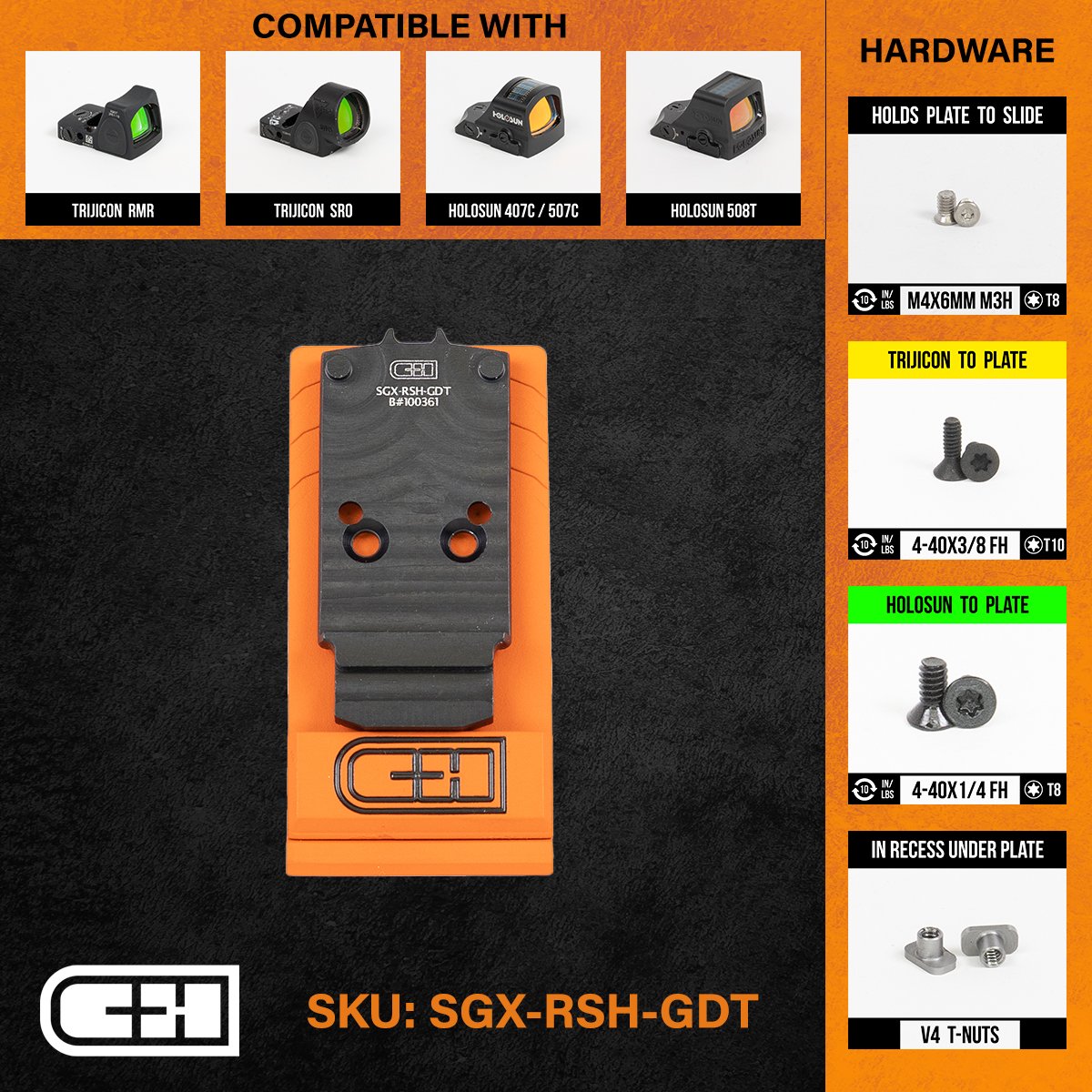 Plaquette adaptatrice SIG P320 Legion (M17 / M18) pour Trijicon RMR / SRO / Holosun 407C / 507C / 508C / 508T - CH Precision-T.A DEFENSE