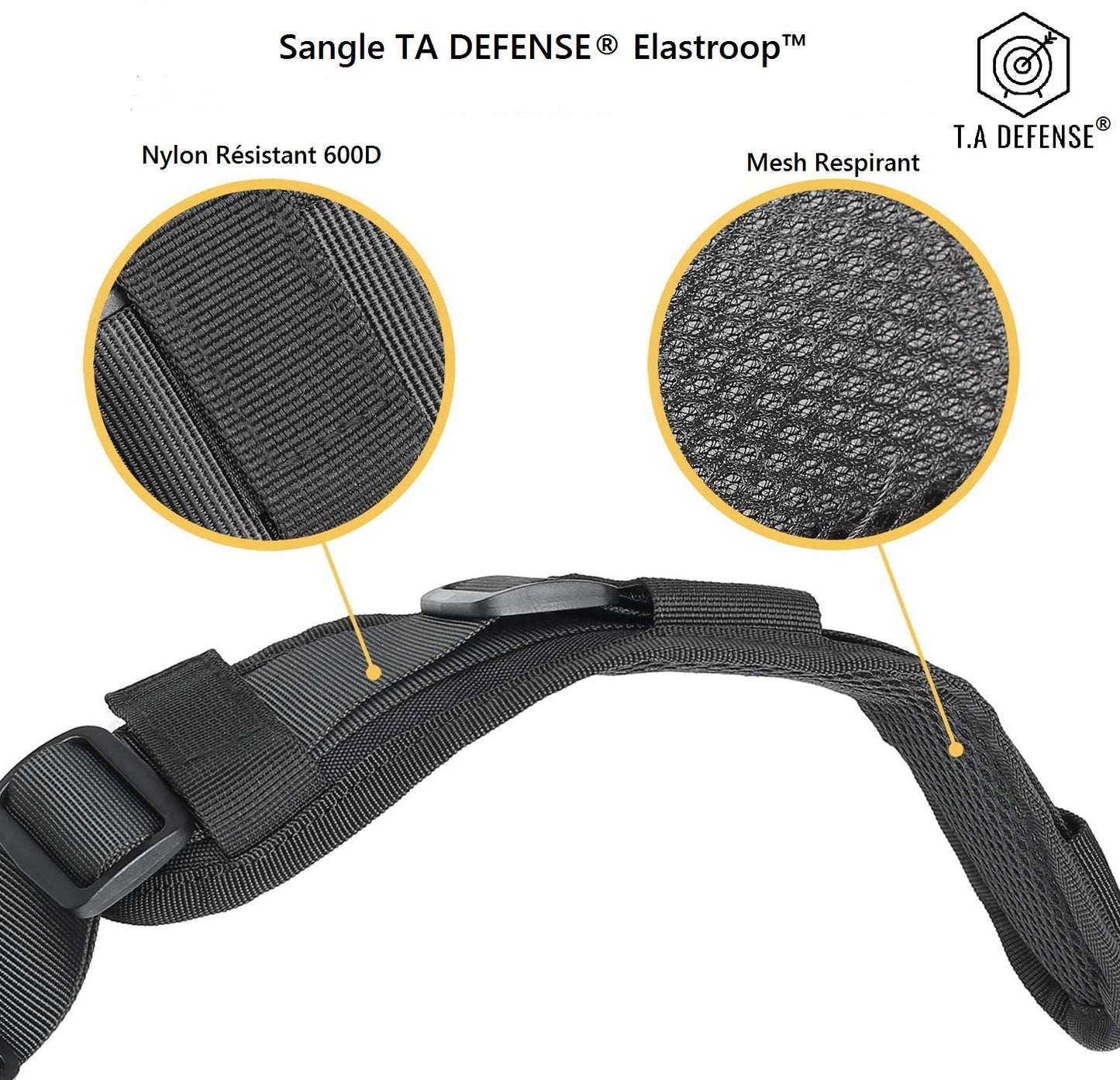 Sangle tactique deux points TA Defense® Elastroop™ Noire-T.A DEFENSE