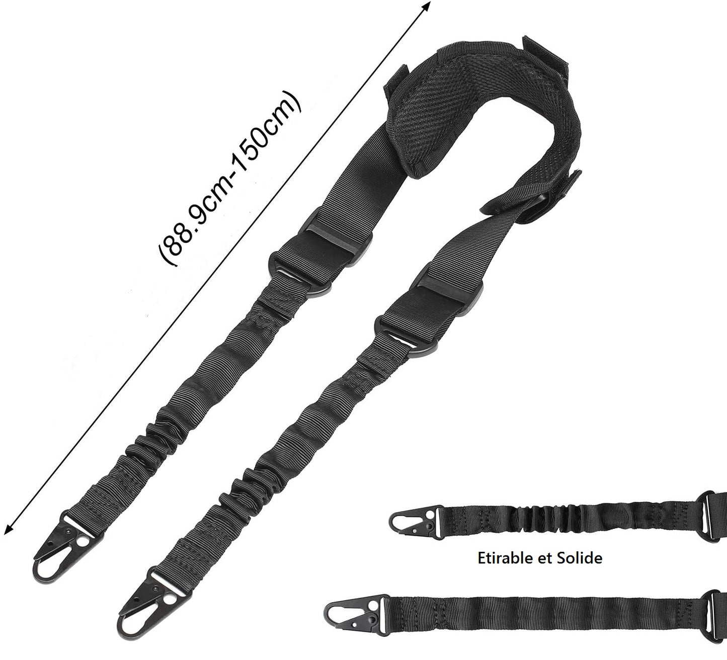 Sangle tactique deux points TA Defense® Elastroop™ Noire-T.A DEFENSE