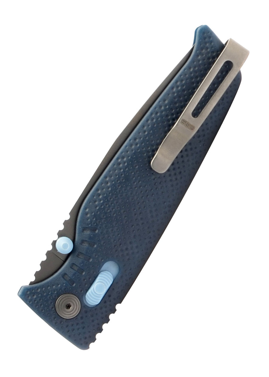 Couteau de poche pliant Noir & Bleu à ouverture assistée avec clip ceinture