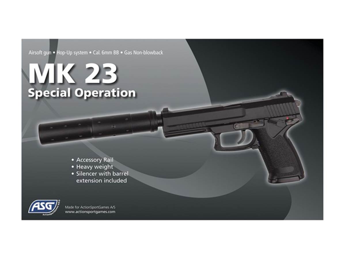 Réplique airsoft MK23 Special Operation GAZ + Silencieux canon 0.7J - ASG-T.A DEFENSE