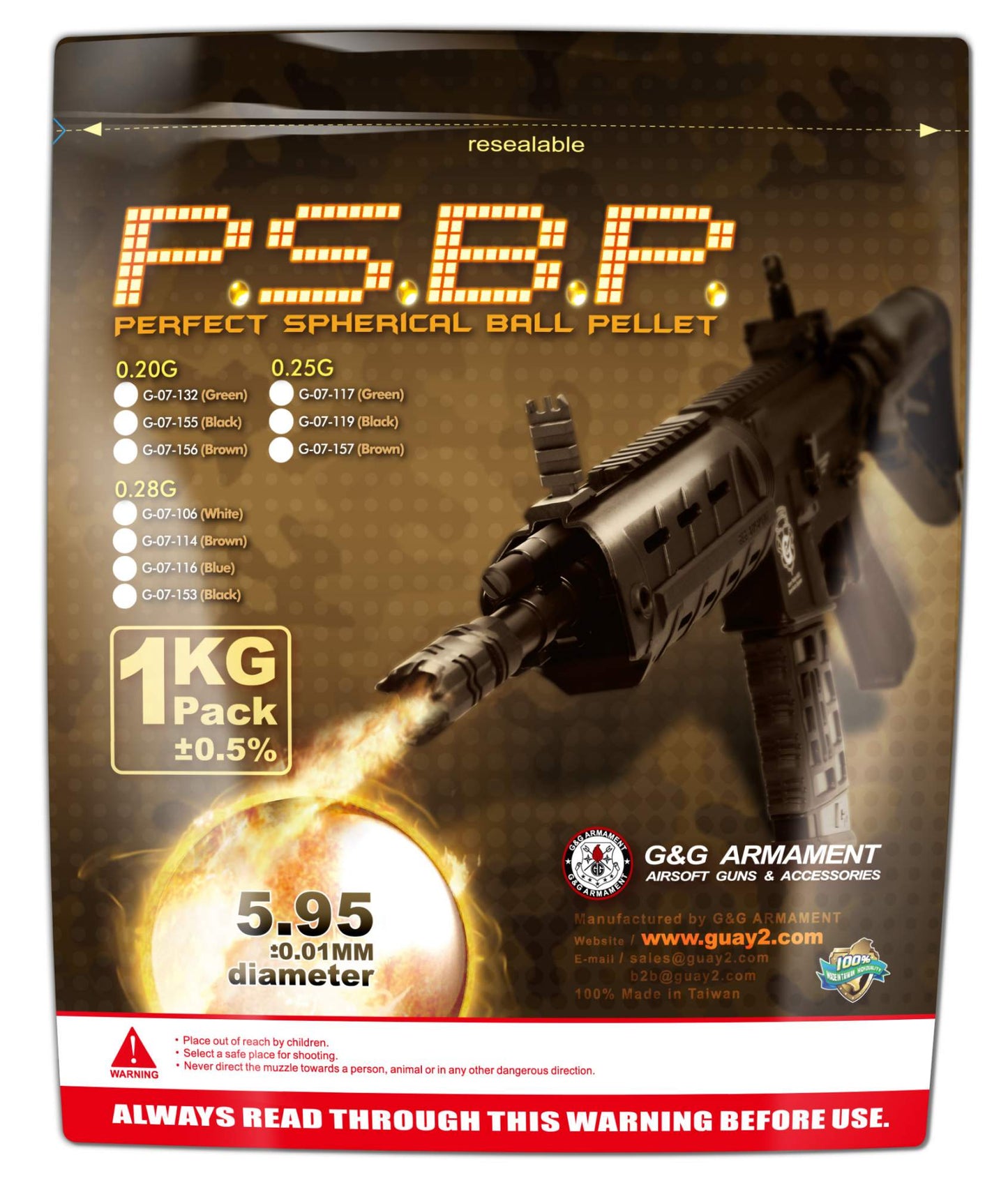 Billes airsoft 6mm 0.20G sachet 1 KG - G&G-T.A DEFENSE
