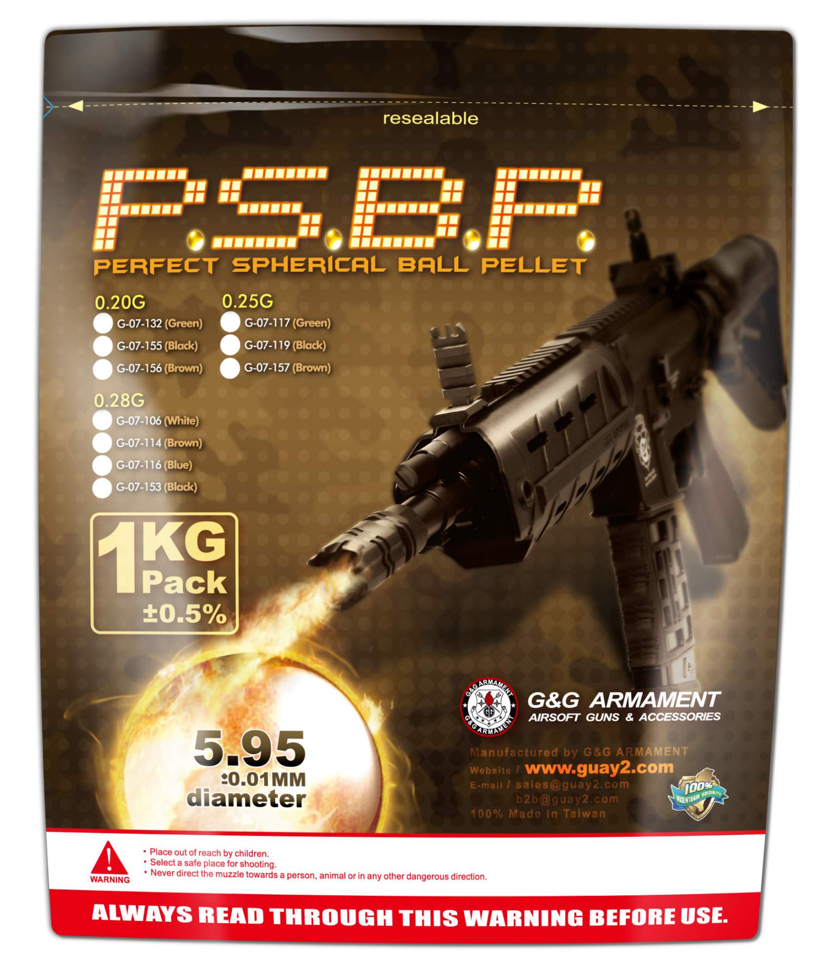 Billes airsoft 6mm 0.20G sachet 1 KG - G&G-T.A DEFENSE