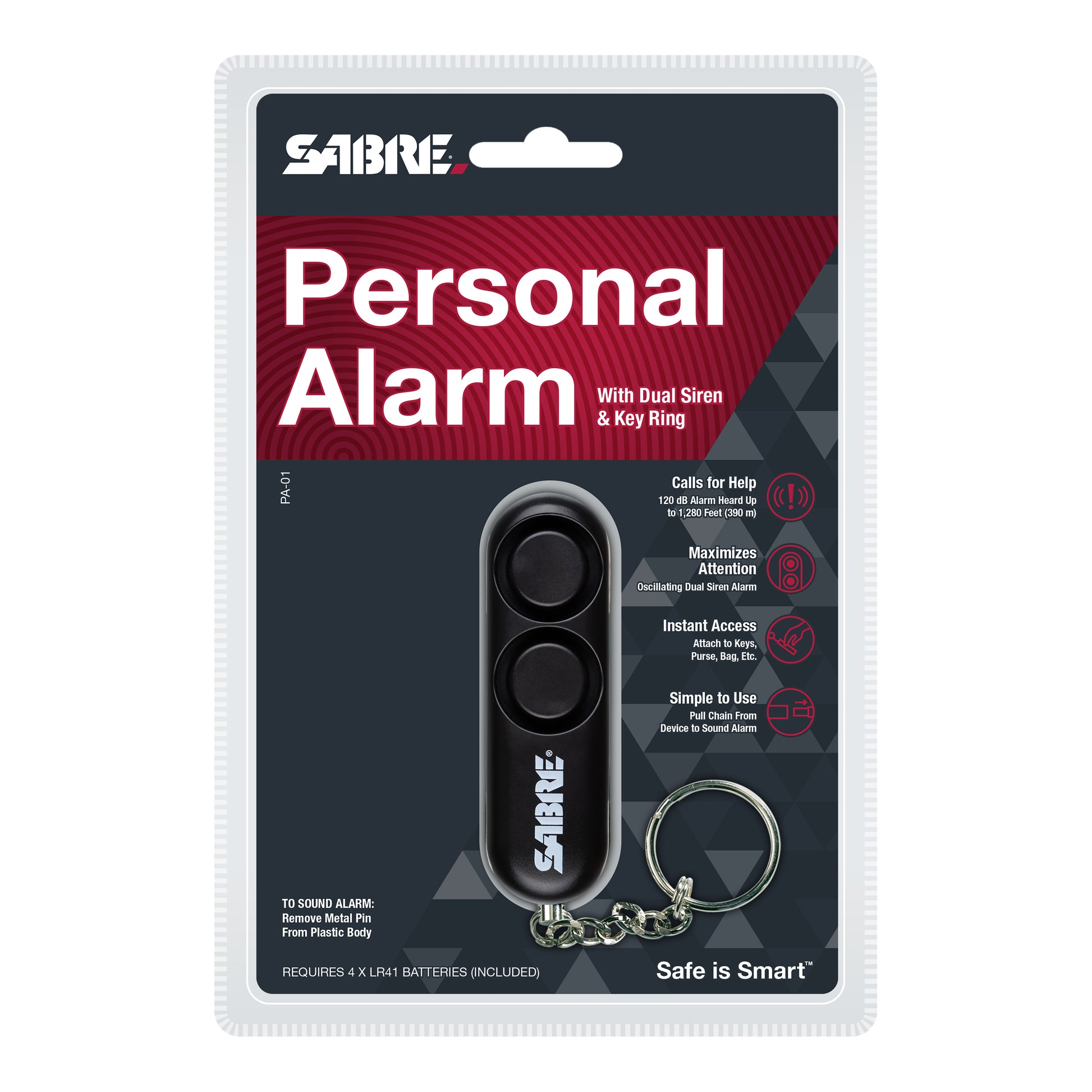 Alarme porte clés d'auto défense SABRE noir 110 Décibels - Conditions  Extremes