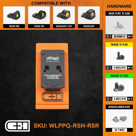 Plaquette adaptatrice Walter PPQ avec hausse intégrée pour Holosun 407C 507C 508T Trijicon RMR - CH Precision-T.A DEFENSE