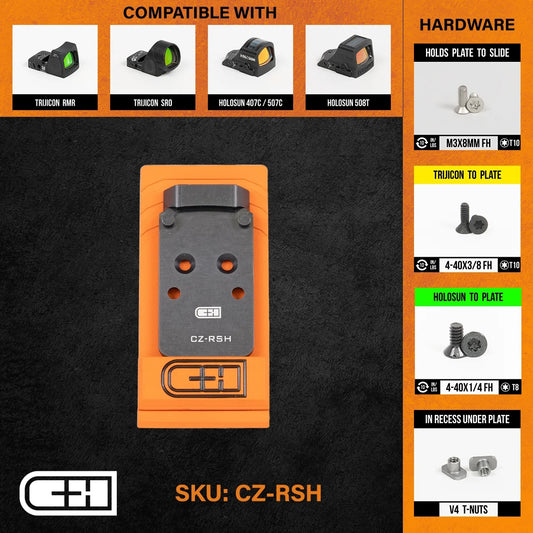 Plaquette adaptatrice V4 pour CZ P10 montage Trijicon RMR / SRO / Holosun 407C, 507C, 508T - CH Precision-T.A DEFENSE