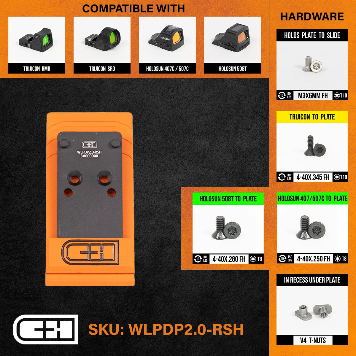 Plaquette adaptatrice PDP 2.0 pour Trijicon RMR / SRO / HOLOSUN 407C / 507C / 508C / 508T - CH Precision-T.A DEFENSE
