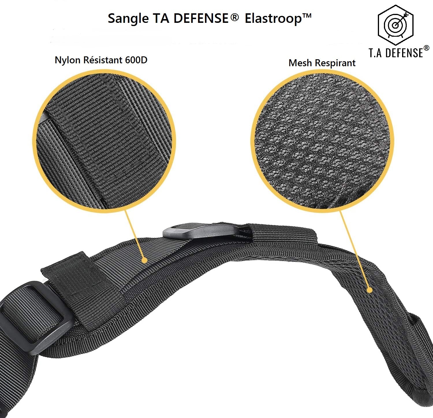 Sangle tactique deux points TA Defense® Elastroop™ Noire-T.A DEFENSE